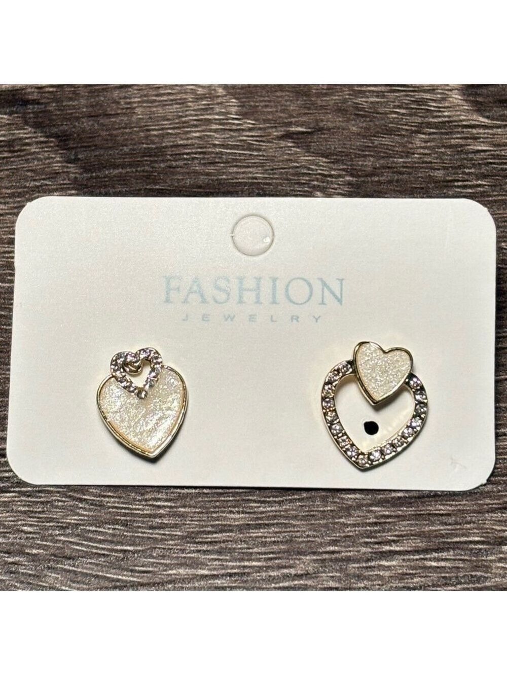 5/$20!! Golden Heart Earrings with rhinestones and faux mother of pearl